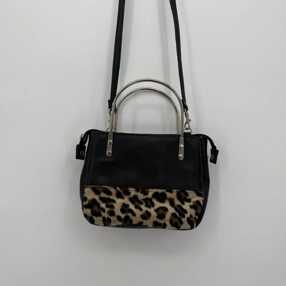 Chateau Y2k Black Faux Leather Animal Print Leopard Bag Crossbody Purse